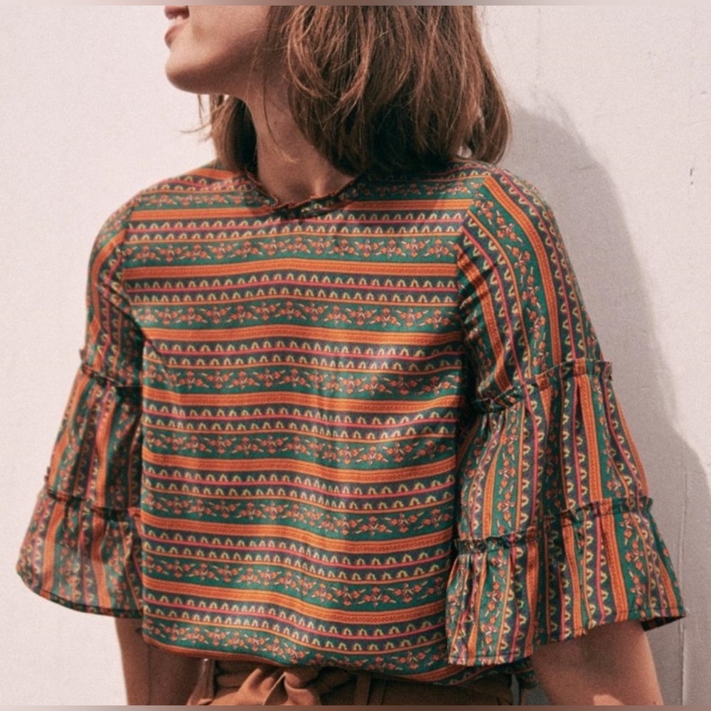 Sezane Ethel Blouse - Havana Green Orange Stripes - Picture 8 of 8